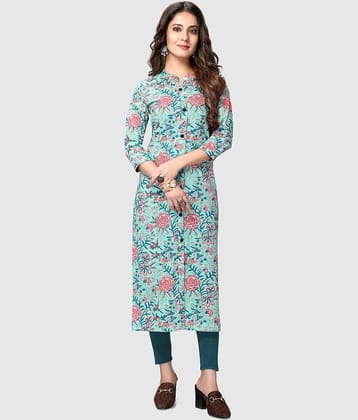 Rajnandini - Blue 100% Cotton Women's Straight Kurti ( Pack of 1 )