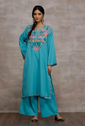 Qasim Sky Blue Woollen Phiran-XS
