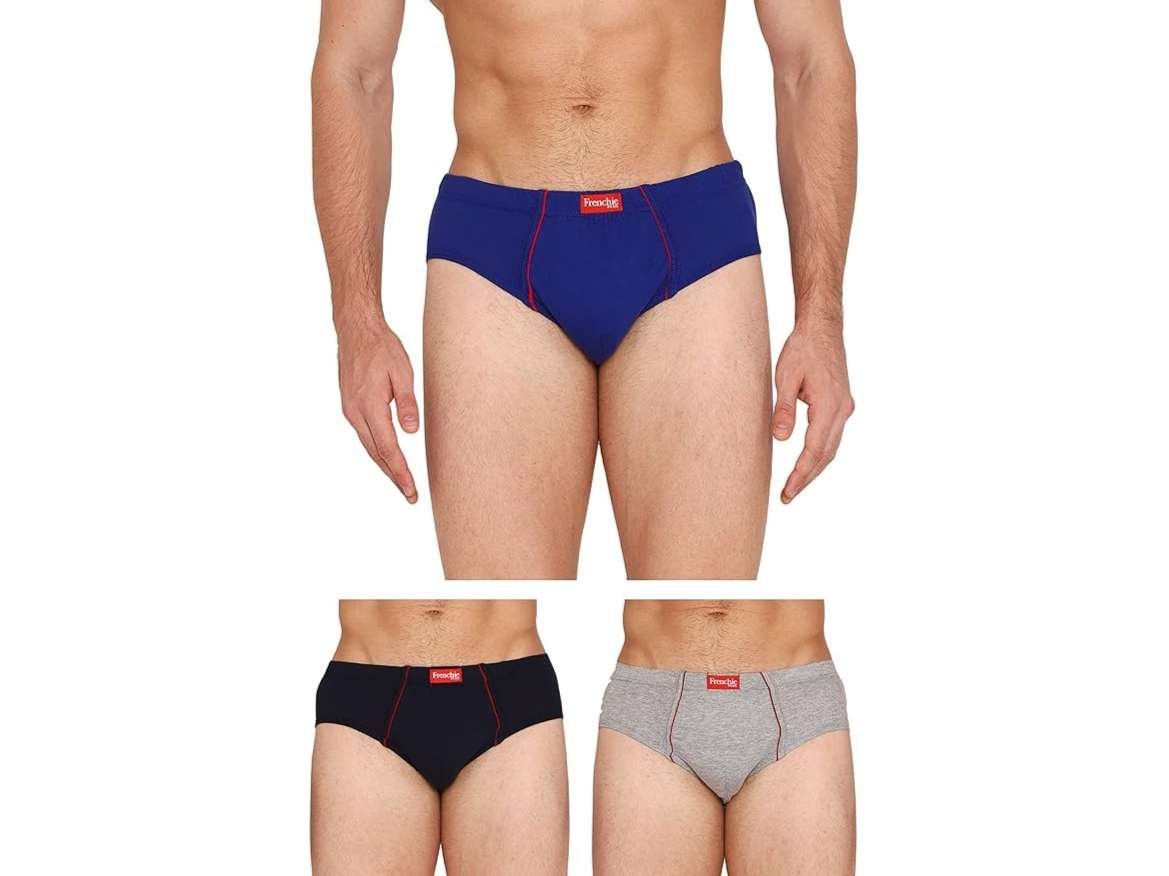 VIP Frenchie Plus Mens Cotton Briefs, Ultra-Soft, All-Day Comfort Fit, Assorted Colours - Pack of 3 - 80