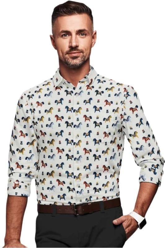 Men's Cotton Blended Printed Full Sleeve Shirt (Multicolor, XL)-PID53457