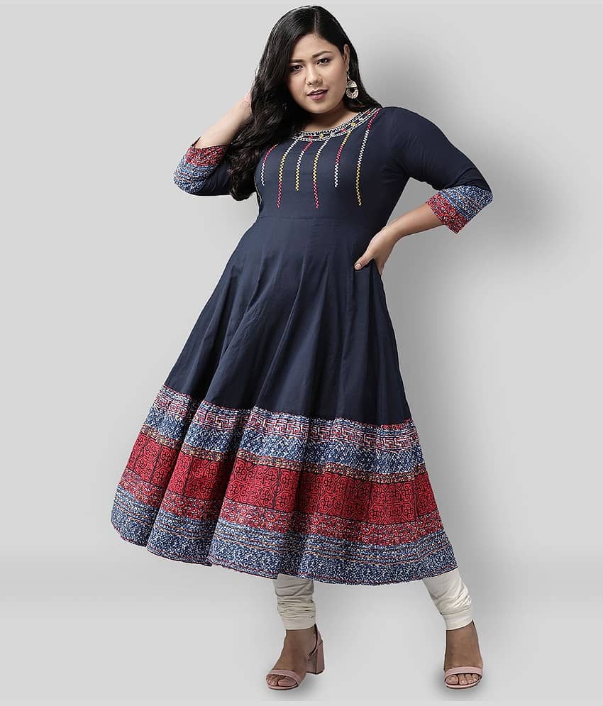 Yash Gallery Cotton Anarkali Women's Kurti - ( Blue )