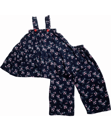 harshvardhanmart.com Pack of 1 Girls 100% Cotton Top With Palazzo ( Navy Blue )