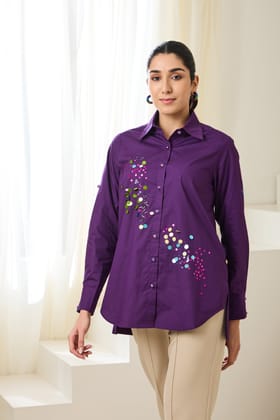 AUBERGINE SEQUINED POPLIN SHIRT-Purple / Poplin / XXS
