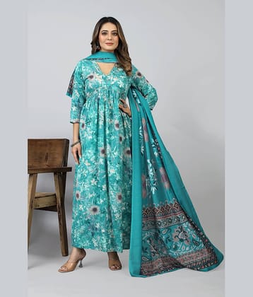 SARRAS - Blue Flared Cotton Women's Stitched Ethnic Gown ( Pack of 1 )