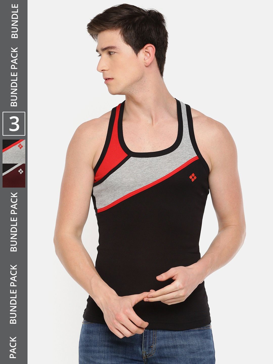 Men's Assorted Pack of 3 Solid Combed Cotton Racerback Styled Gym Vest