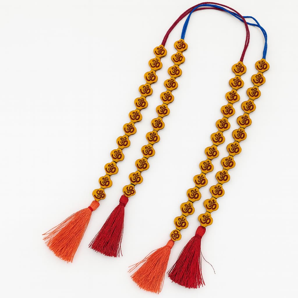 MAYAPURI OM Engraved Prayer Beads | Fancy Beaded Beautifully Crafted Sakshi Mala with Tassels | Aum Counter Beads for Pooja, Japa Meditation, Chanting & Spiritual Use (Pack of 2) - Pooja Needs | Buy online on ZillyBuy