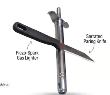 Stainless Steel Gas Lighter and Serrated Paring Knife Kitchen Set Combo Stainless Steel Gas Lighter and Serrated Paring Knife Kitchen Set Combo