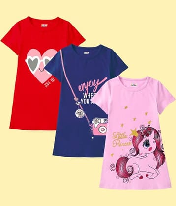 Kuchipoo Cotton Blend Dress For Girls ( Pack of 3 , Multicolor 3 )