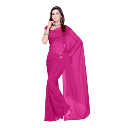 Generic Women's Georgette Plain Saree with Blouse (Wine, 5 - 6 Mtrs)