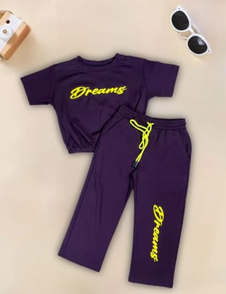 Girls Imported Co-Ord Set [GCS-1049] (4-12Years)-5-6Y (Size - 26) / Wine / Ribbed Fabric