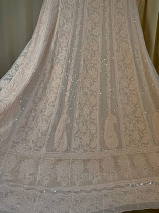 Viscose Anarkali - Semi Stitched - Pearl Work - Peach-Peach / Viscose / Pearl Work