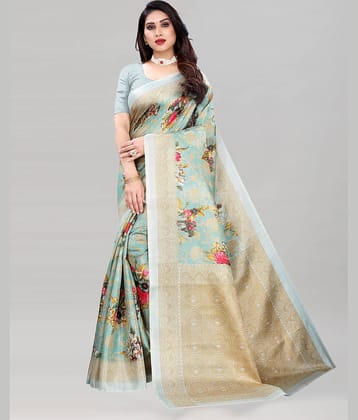 Samah Silk Printed Saree With Unstitched Blouse Piece ( Mint Green )