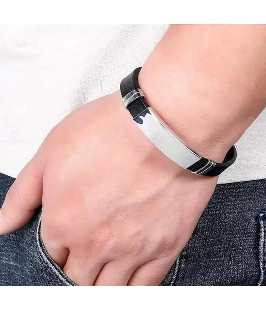 GMPex Silver Black Stylish Wrist Band Bracelet Black Bracelet ( Pack of 1 )