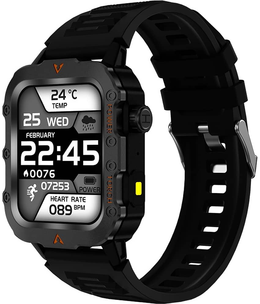 SKYRISE Sports Edition Smartwatch | Heart Rate | Steps | Wireless Charging Smartwatch (Black Strap, 1.73 Inch Big Sunlight Proof Display)