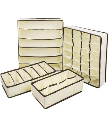 Everbuy Storage Box/Drawer Organizer With Lid Cover for Innerwear, Clothing, Underwear, Bra, Socks, Tie, etc. (Set of 4)-Beige