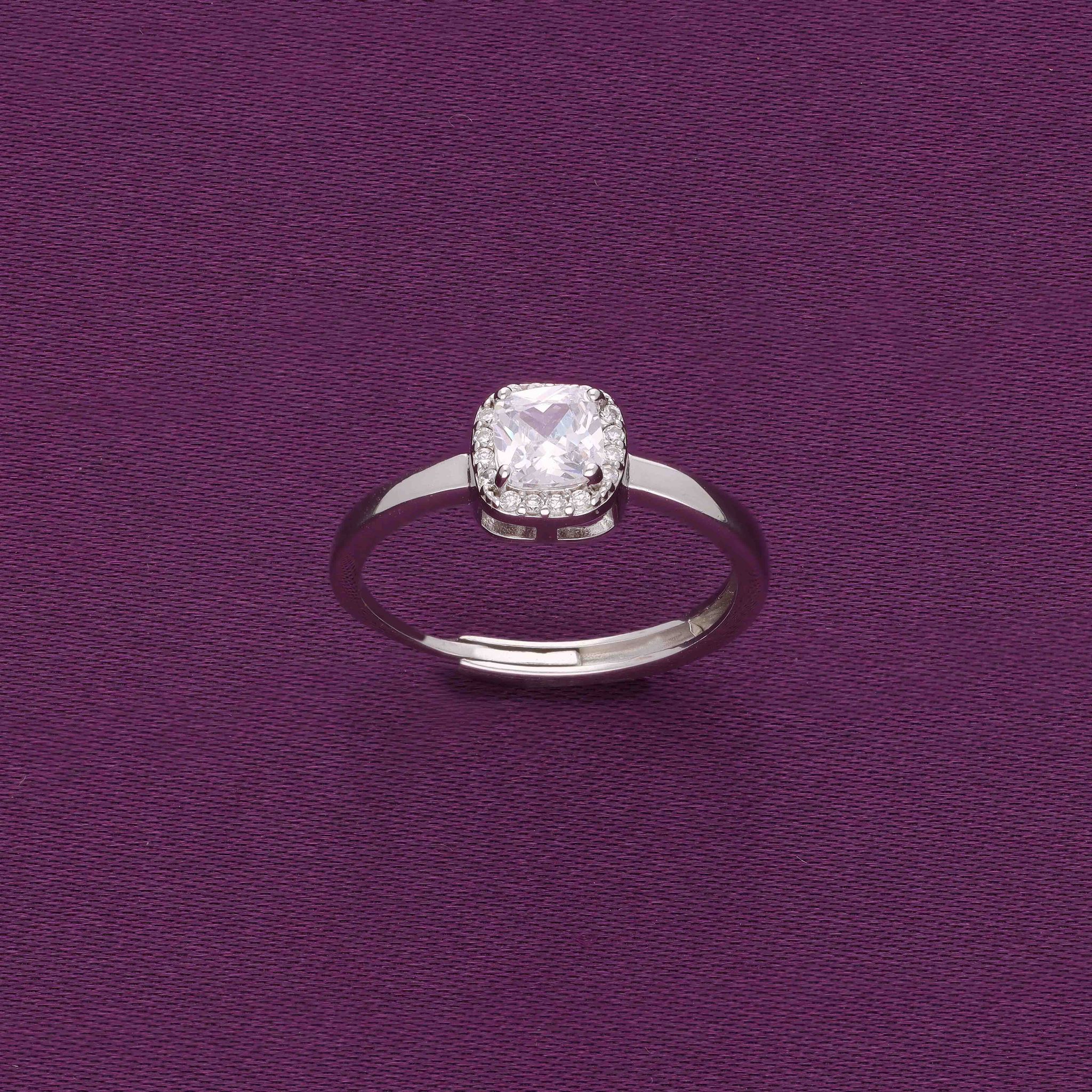 Serenity Solitaire Silver Ring-White Stone / Silver / 7