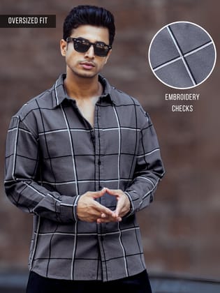 Embroidery Checks Grey Shirt-S