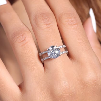 Rezaan Round Solitaire Silver Ring for Women-4 / White Gold
