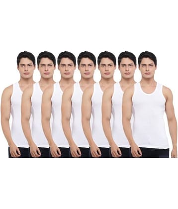 Dollar Bigboss Men's White Pack of 7 Solid Combed Cotton Vest