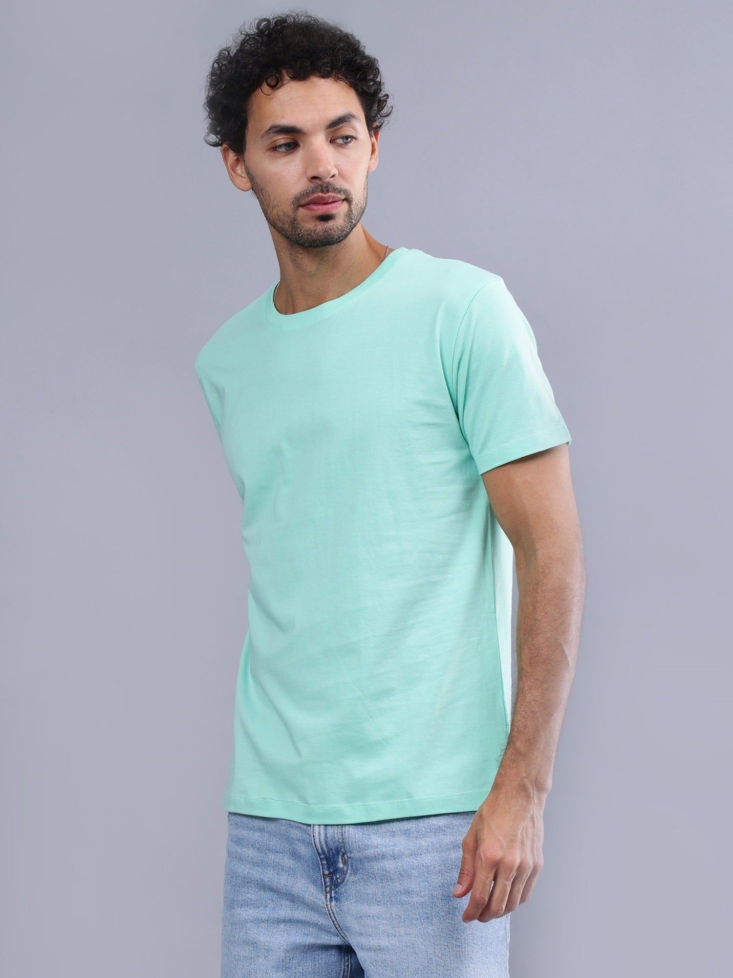 Men's Round Neck Plain Cotton Premium T-Shirt (Mint, Regular fit)-Mint / XS