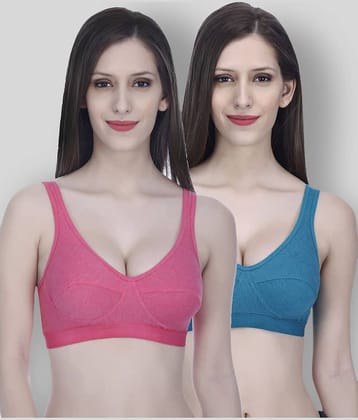 Elina Pack of 2 Cotton Non Padded Women's Sports Bra ( Multi Color )
