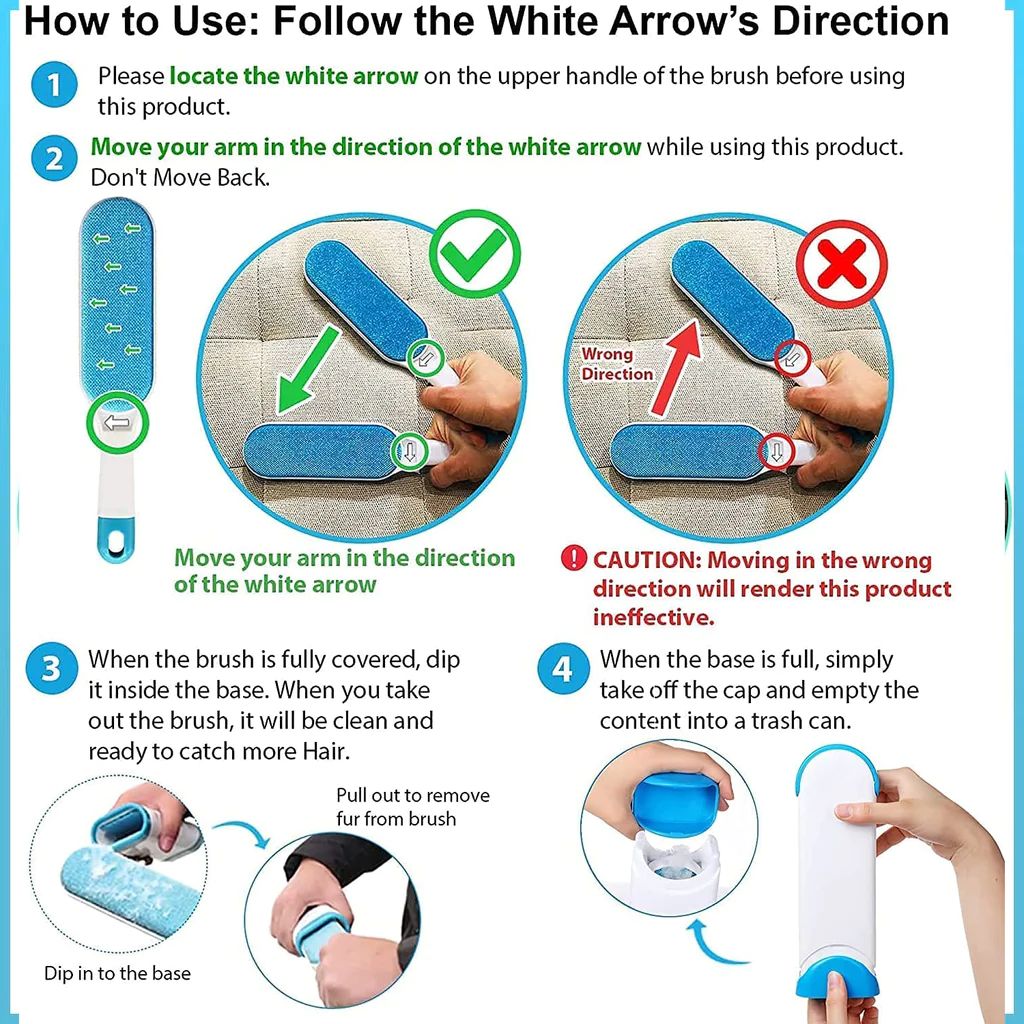 Pet Hair Remover Brush - Self Cleaning, Reusable, for Furniture & Clothes