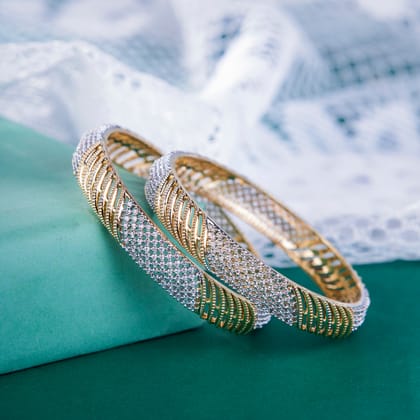 Stylish Two Tone AD Bangles (Pack of 2)-White / Gold Plated / 2.4