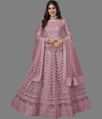 KV Fashion Women Net Flared Semi Stitched Ethnic Gown ( Multicolor )