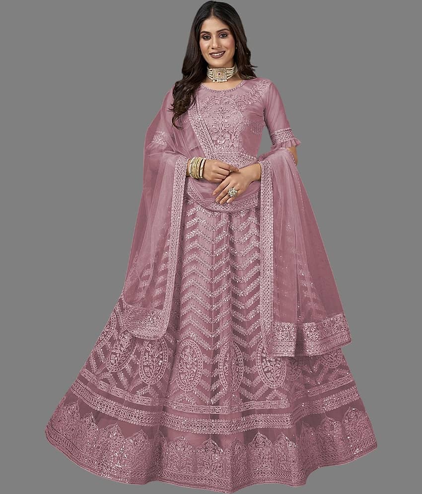 KV Fashion Women Net Flared Semi Stitched Ethnic Gown ( Multicolor )