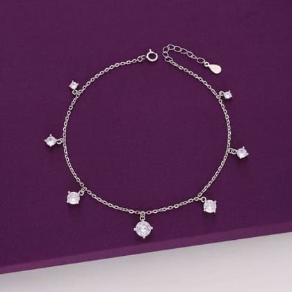 Charms of Solitaire Orbs Silver Anklet-White Stone / Silver