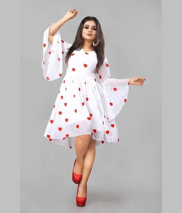 Lady Shopi Women Georgette Printed Fit & Flare Dress ( White )