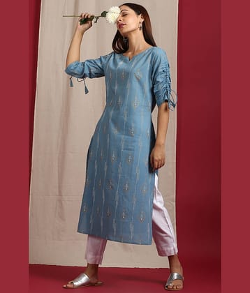 Janasya - Blue Cotton Women's Straight Kurti ( Pack of 1 )