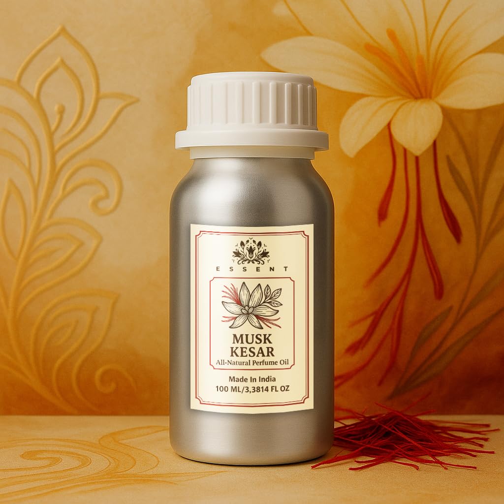 Essent Musk Kesar Unisex Roll-On Attar 3.38 fl. oz. (100 ml) | Long-Lasting Natural Fragrance | Alcohol-Free Perfume Oil