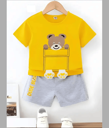 VELION Pack of 1 Unisex for Baby Cotton Blend T-Shirt & Shorts ( Yellow )