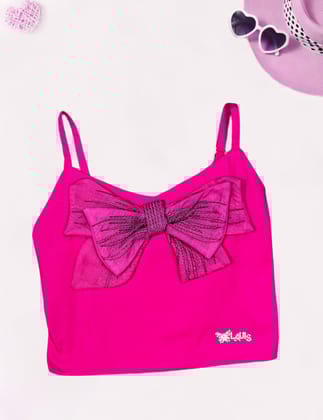Girl Hot Pink Cotton Bow Top [GT-563]  (2-10Years)-2-3Y (Size - 20) / Hot Pink / Cotton