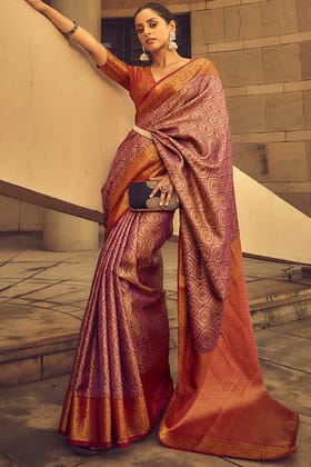 Contessa Pink Woven Banarasi Brocade Silk Saree