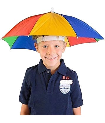 Infispace Headwear Cap Umbrella Multi Color Soft Durable, Adjustable Elastic, (21) Size Fits All Ages Plastic Hat Cap Umbrella for Kids, Men/Women and Adults Rain Protection Headwear Hat Umbrella (Multi) Pack of 1