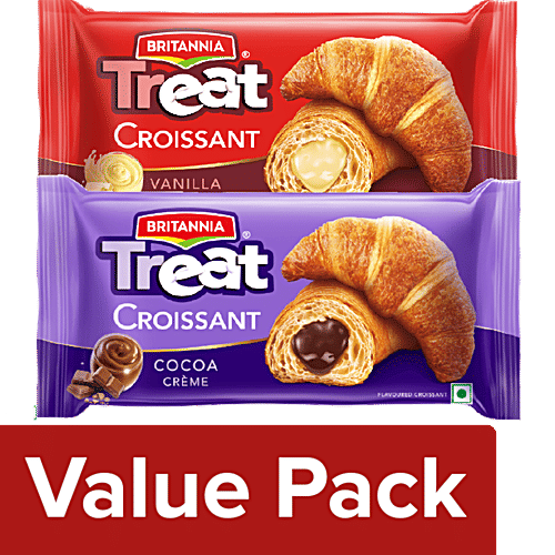 Britannia Treat Croissant - with Cocoa Creme + with Vanilla Creme Filling (2 x 45g each), Combo 2 Items
