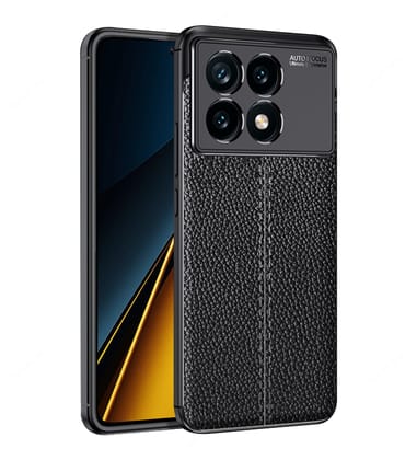 Vegan Leather Rugged Flexible TPU Series Shockproof Armor Back Cover for Poco X6 Pro 5G, 6.67 inch, Black