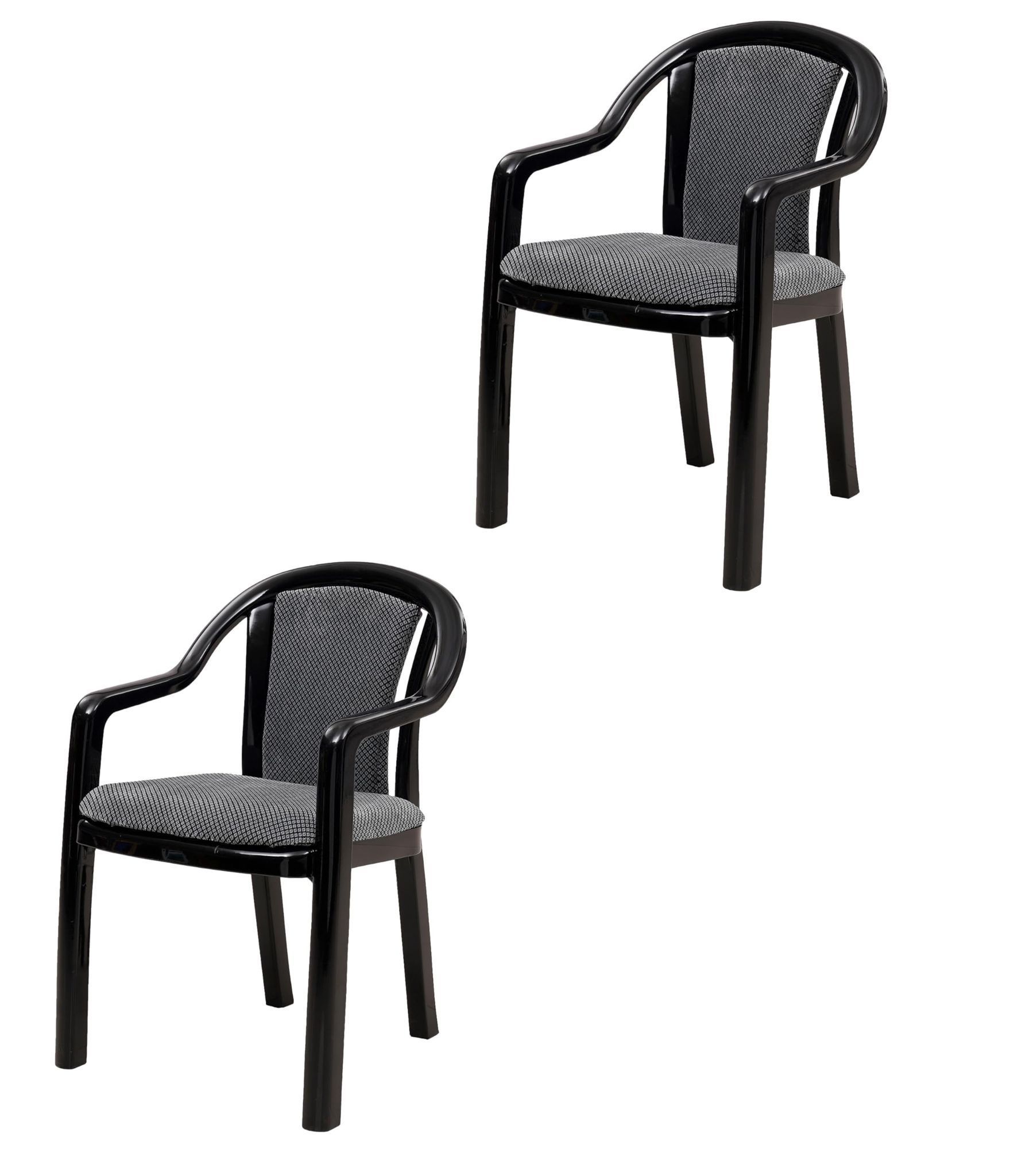 Supreme Furniture Ornate Plastic Cushion Chair with-Arm Suitable for Home, Garden, Office, Living Room, Cafeteria, Restaurant, Hotel, Resort and Indoor Set of 2(Black Grey-Diamond)