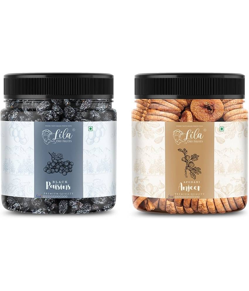 Lila Dry Fruits Figs (100gm) & Black Raisins (100gm) Combo | Anjeer Kishmish Combo