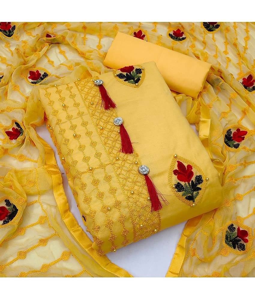 Gazal Fashions - Unstitched Yellow Cotton Dress Material ( Pack of 1 )