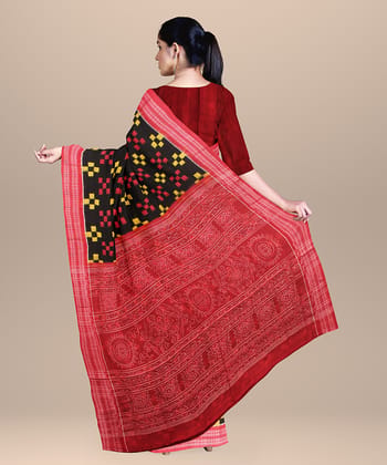 Black Red cotton Handloom Sambalpuri Saree