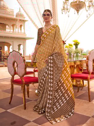 Yellow Pure Sigma Silk Printed Saree