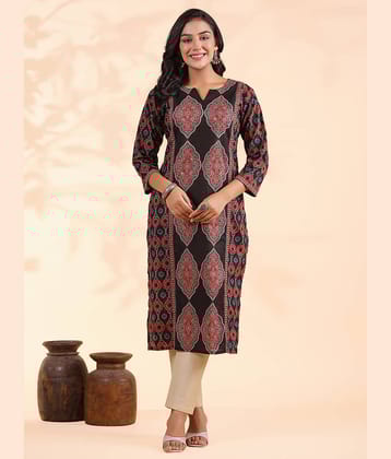 Vbuyz Cotton Printed Straight Women's Kurti - Black ( Pack of 1 )