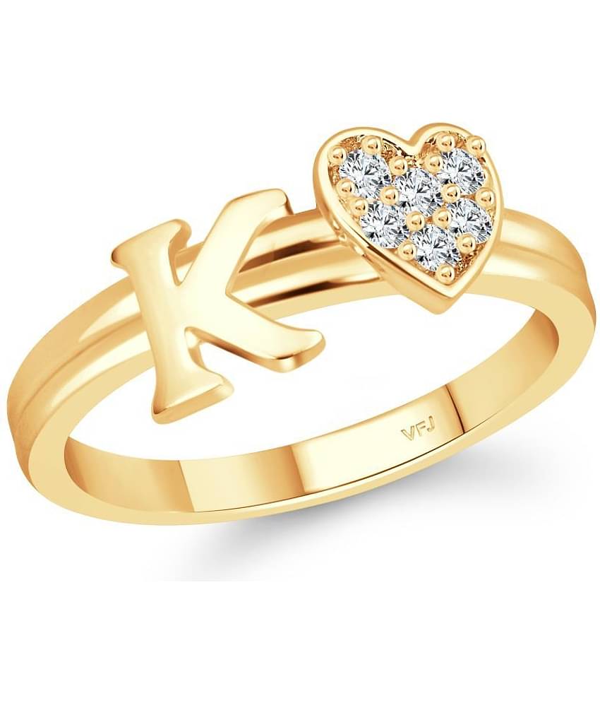 Vighnaharta cz alloy Gold plated Valentine collection Initial '' K '' Letter with heart ring alphabet collection for women and Girls