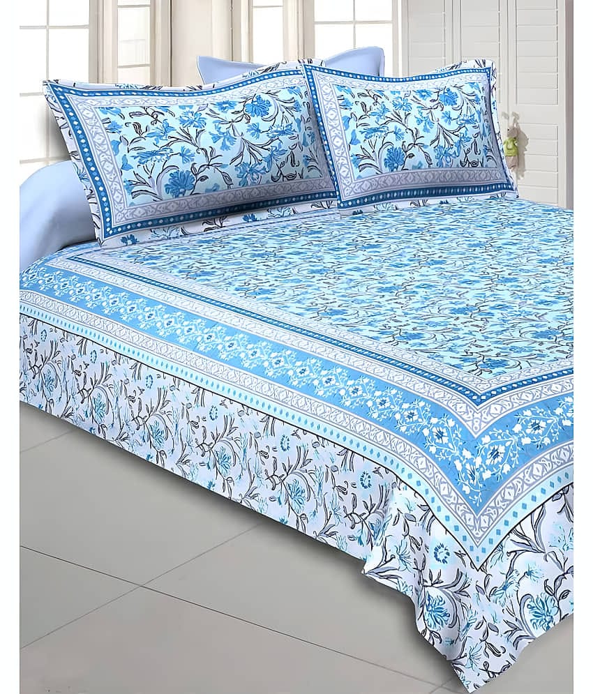 Bombay Spreads Cotton 1 Double King Bedsheet with 2 Pillow Covers ( Blue )