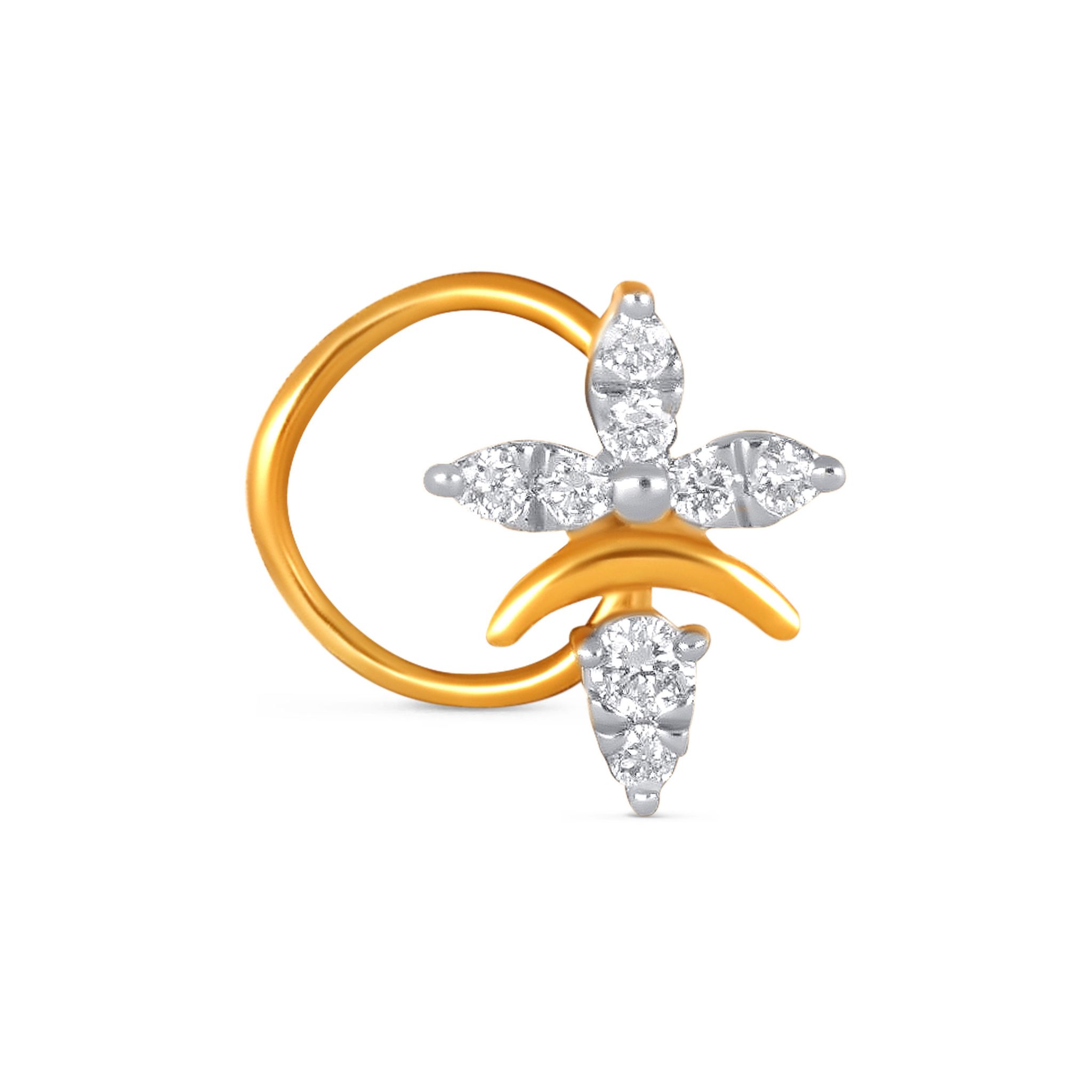 Senco Gold Luminous Dew Diamond Nose Pin ( 0.23 gm/0.05 ct/GH-VS/18K Yellow Gold )
