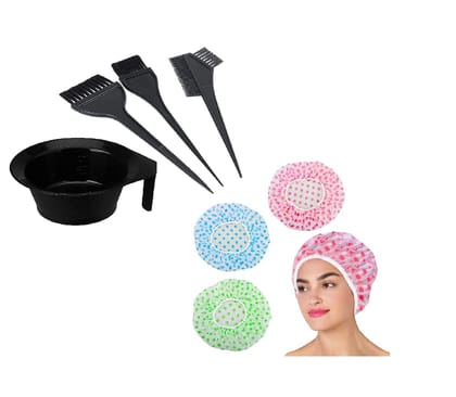 SIOPAWORLD Shower Cap for Women Reusable Waterproof Hair Dye Color Mixing Bowl, Brush Set Hair Colouring Kit for Salon Use for Men & Women Bathing Hair Cap with Lace Elastic Band Beauty Hair Spa(7pcs) SIOPAWORLD Shower Cap for Women Reusable Waterproof H