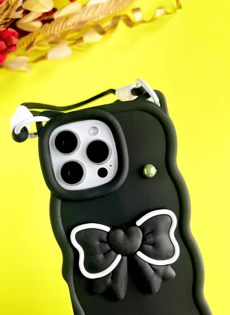 Black BowTied Babe Sling Case for iPhone 16 Pro